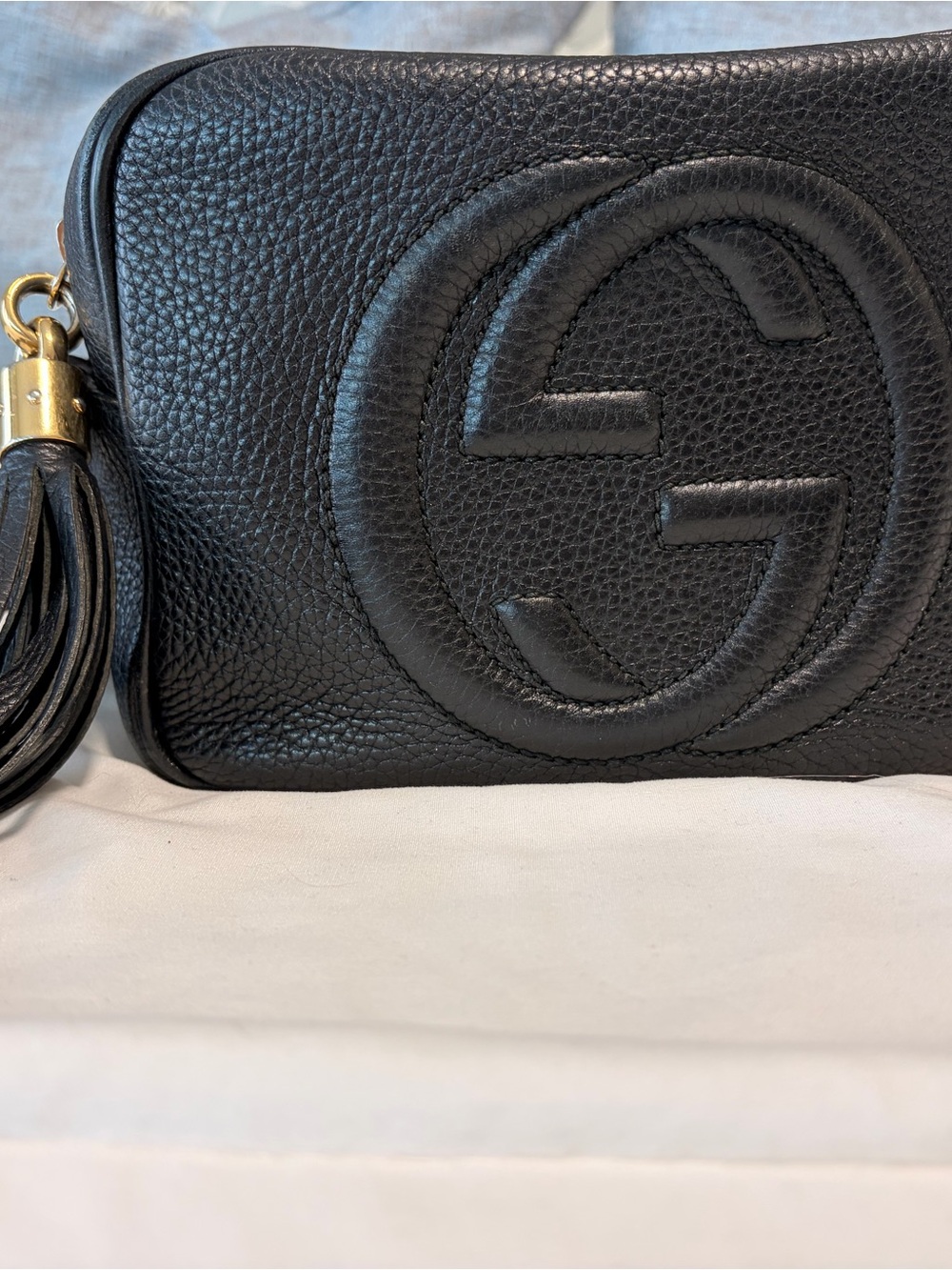 Gucci Black Pebbled Leather Crossbody with Tassel